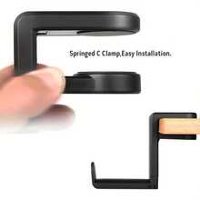 360度旋转桌面夹式耳机支架，ABS材质，适用于办公室、宿舍和家庭使用。