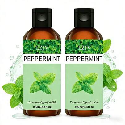 LZJV 2-Pack 100ml*2/3.4fl.Oz*2, 30ml*2/1.0fl.Oz*2 | Premium Peppermint Essential Oil | 100% Pure Natural Moisturizing Oil | Suitable For All Skin Types Face And Body Care Oil | Unscented, Natural, Moisturizing | Ideal For Diffusers, Humidifiers, Great Gift