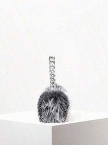 Solid Fuzz Soft Candy Color Chain Satchel Bag, Y2K Style Women Shoulder Bags, Cute Charm Clutch, Holiday Party Dress, Random Pattern Fur Purse, Halloween Purse Fancy Party Halloween Fashion & Gothic Fashion, New Arrival Fur Bag Women - Gray - View 4