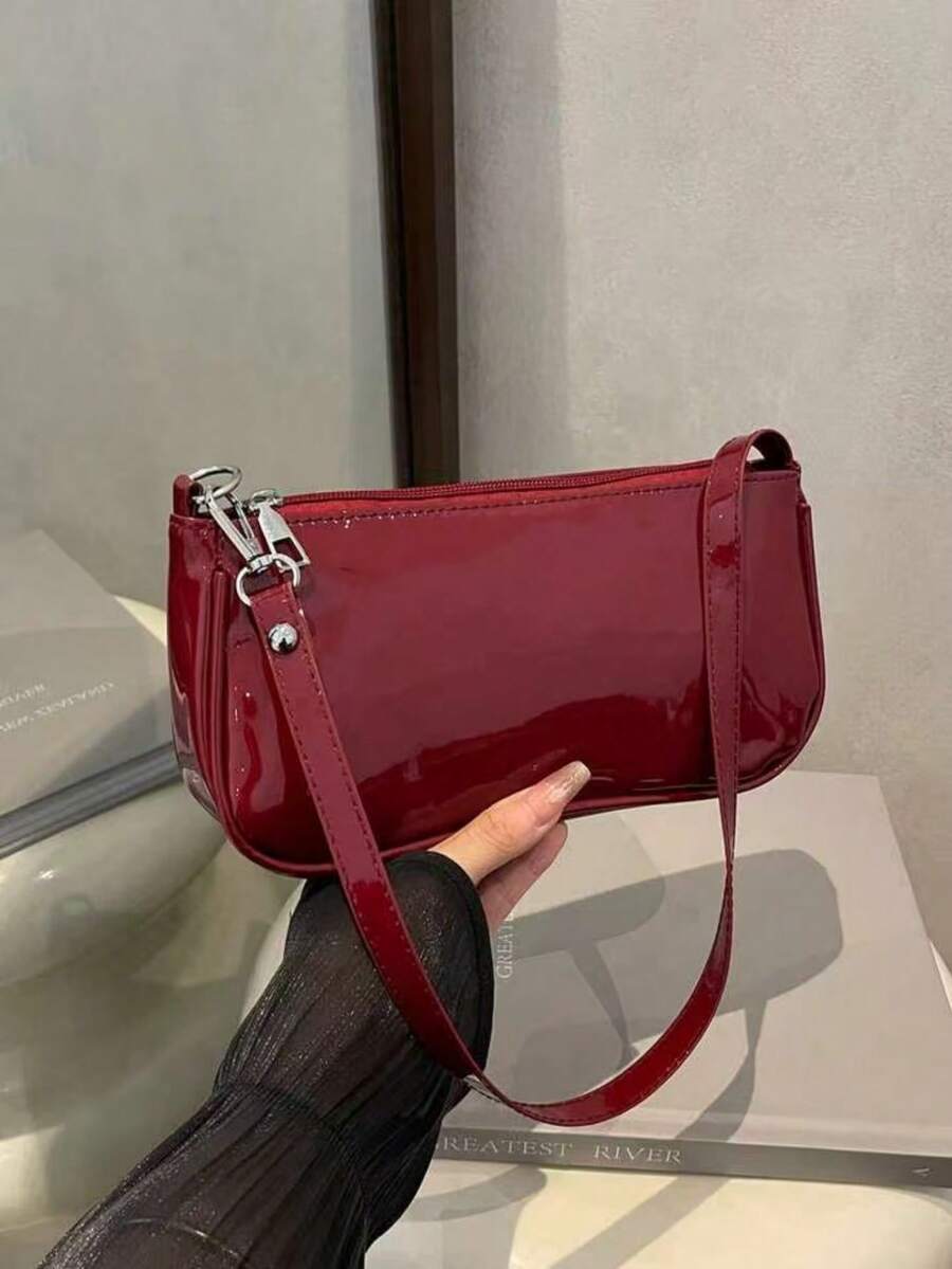New Fashionable Versatile Chain Strap Shoulder Bag, Underarm Handbag For Women - Burgundy - View 1