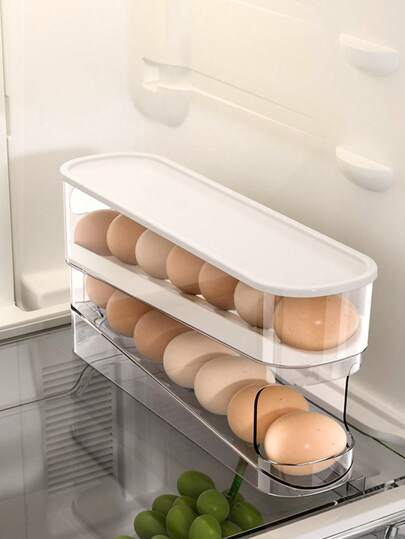 1pc Stylish Double-Layer Transparent Egg Rack Premium Plastic Visible Double-Layer Moisture-Proof Fridge/Easter Gift/Baking/Home Storage/Mother's Day/Graduation Universal