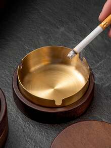 1pc Stainless Steel Ashtray, Wooden Home/Office Ashtray With Cover, Creative Ashtray To Prevent Ash Scattering - Multicolor - View 10
