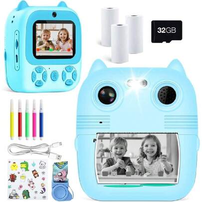 Cámara Instantánea para Niños de 1080P,Camara Infantiles para Niñas con Tarjeta SD de 32 GB y 3 Vols Papel de Impresión,Acollador,Pegatinas,Cable USB,Regalos de Navidad y Día del Niño,39172271