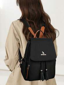 Anti-Theft Tassel Retro Nylon Flap Backpack For Women, Multi-Functional Stylish Day Bag, Multi-Pocket Lightweight Travel Bag, Large Capacity Simple School Bag, Convenient Book Bag, Suitable For Students, Nurses, Teachers, Business People, Travel And Vacation, Business Trips, Daily Commuting, Shopping, Office, Dating, Hiking, Training, Work, Birthday Gifts, Holiday Gifts - Multicolor - View 5