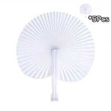 White Paper Folding Fan, Round Shaped, Wedding Ceremony Supplies - White - View 17