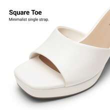 Women Minimalist Open Toe Heeled Mule Sandals Slip On, Thick Heel Casual High Heel Sandals For Outdoor Spring/Summer - 白色 - 查看 6
