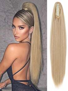 24-Inch Synthetic Long Straight Claw Clip Ponytail Wig, Heat Resistant, Suitable For Women's Daily Wear. - Multicolor - View 11