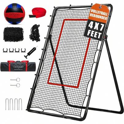 Red de rebote de voleibol con cuerdas elásticas, balón de voleibol, bolsa de transporte y neón, red de rebote ajustable para practicar voleo, recepción y remate