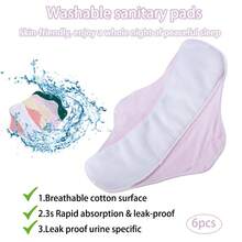 6pcs Reusable Cotton Sanitary Pads, Washable Incontinence Pads For Elderly, Postpartum, Leak-Proof Underwear Liners - Multicolor - View 3