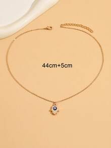 1件时尚性感复古极简油滴恶魔之眼棕榈吊坠项链，适合女性日常休闲、派对、音乐节、度假，是情人节、节日的完美礼物（礼品卡包装） - 金色 - 查看 3