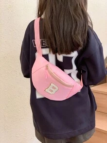 1pc DIY Girls Letter Print Crossbody Bag, Cute Shoulder Bag, Messenger Bag, Fanny Pack, Suitable For Daily Use, Outdoor, Travel, Hiking, Portable, Ideal Gift For Girls