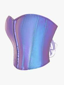 大码全息紫色金属质感PU皮革哑光露脐上衣，Y2K派对夜店装扮 - 紫丁香色 - 查看 2