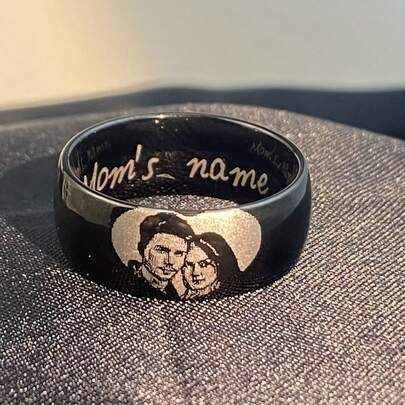 Custom Photo Engraved Stainless Steel Ring, Personalized Name & Date, Photo/Text/Photo & Text Ring, Gender-Neutral Wedding, Anniversary Gift For Him Or Her, Durable April Birthstone