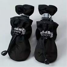 4 Small Anti-Slip Dog Boots With Closure & Cushioned Insoles - All-Day Paw Protection, Durable Polyester With Non-Slip Sole & Adjustable Strap For Small Dogs, Ideal For Rainy Season Outings, Wet Surfaces & Outdoor Walks - Keep Paws Dry & Protected - Black - View 2