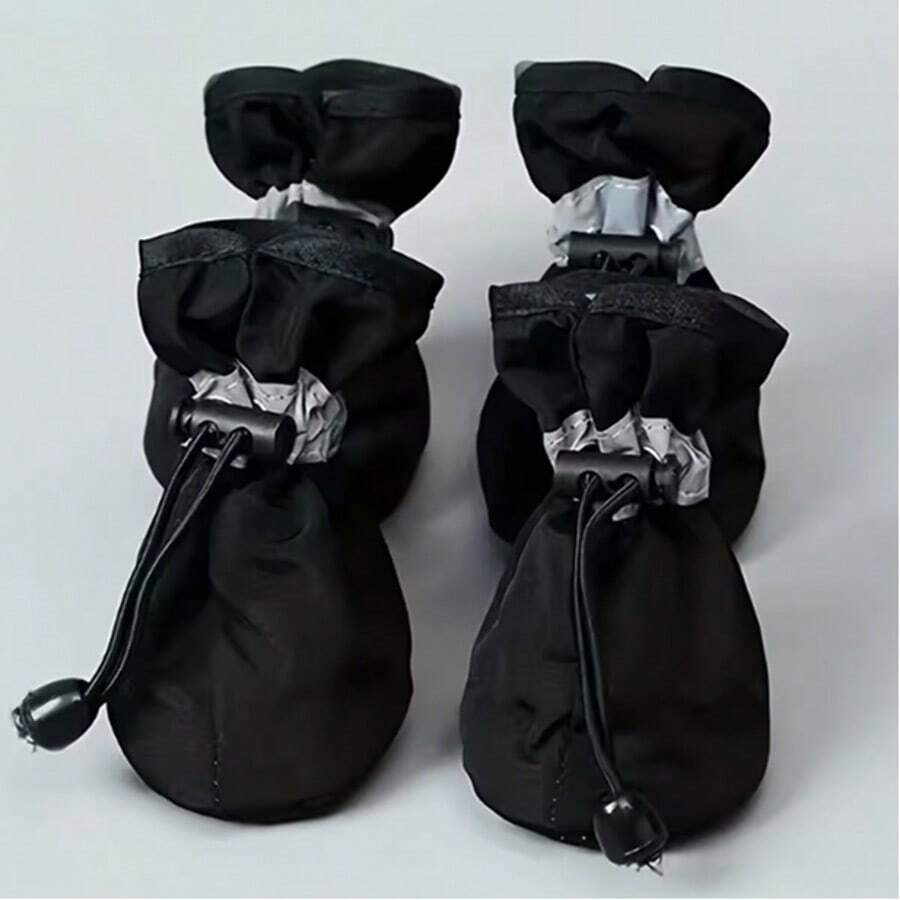 4 Small Anti-Slip Dog Boots With Closure & Cushioned Insoles - All-Day Paw Protection, Durable Polyester With Non-Slip Sole & Adjustable Strap For Small Dogs, Ideal For Rainy Season Outings, Wet Surfaces & Outdoor Walks - Keep Paws Dry & Protected