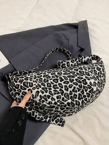 Tas Selempang Bulan Sabit Motif Leopard Kasual Modis untuk Komuter - Hitam - View 6