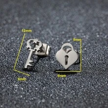 1 paire de boucles d'oreilles à clé asymétrique à la mode, en acier inoxydable doré, accessoire élégant pour tous les jours, convient pour les fêtes et les cadeaux - GED526 - Voir 8