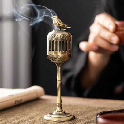 金喜鹊灯笼香炉，复古风格桌面芳香疗法装饰，香座，客厅配件，金属香炉，家庭寺庙装饰，芳香疗法，香架，香塔，檀香容器，茶道，礼物，传统文化礼物