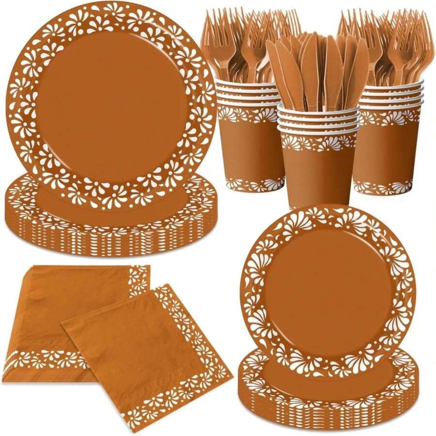 144Pcs Cielito Lindo Party Decoration, Platos De Barro Mexicanos Clay Plates Mexican Decor Terracotta Pottery Paper Cups For Mexican Themed Party Decorations Cielito Lindo Baby Shower - 白色 - 查看 1