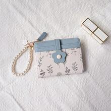 可爱碎花二合一钱包卡包，轻巧短款，配珍珠链，适合学生和女性，迷你钱包，手拿包，小巧可爱钱包，腕包，旅行必备证件套，挂绳身份证卡套 - 彩色 - 查看 9