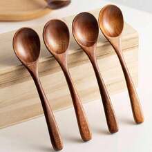 4pcs 7inch/18cm Wooden Honey Spoons, Elegant Dining, Coffee And Dessert Spoons, Kitchen Utensils, Christmas Gift - Brown - View 5
