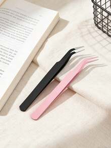 Angled Eyelash Extension Tweezers, Professional Lash Lift Tool With Curved Tip For Precision Application, Colorful Beauty Tweezers For DIY & Mascara, Ideal For Craft & Journaling - 淺粉色 - 查看 7