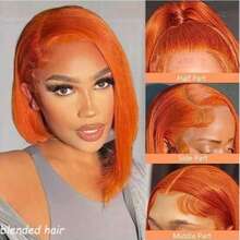 10Inch 180% Density Wear And Go Glueless Wigs Human Blended Hair Pre Plucked Pre Cut13x4 Bone Straight Lace Frontal Wigs Human Blended Hair Wigs For Women No Glue Hd Lace Front Closure Ready To Wear Wigs 180% Density Straight Hair Ginger Orange10-36Inch - S350 - View 4