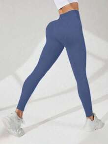 Set Of 3 Ribbed High-Waisted Leggings In High-Compression Polyamide - Black/Coffee/Jeans Blue - View 6