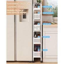 UMDONX Carrito de almacenamiento delgado de 5 niveles con cesta extraíble organizador de baño carrito rodante organizador deslizante para cocina baño lavandería color blanco - Blanco - Ver 8