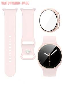 手錶錶帶 + 手錶錶殼套組，相容於 Galaxy Watch 8 40mm 與 44mm。柔軟舒適休閒運動矽膠錶帶，耐衝擊、耐刮花硬 PC 錶殼與強化玻璃螢幕保護膜 2 合 1 手錶錶殼。易於佩戴，觸控靈敏。適合男女款智慧手錶錶帶與錶殼。 - 粉色 - 查看 2