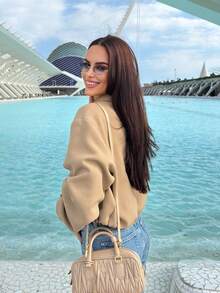 Women's Khaki Zip Pocket Jacket - Casual Loose Lapel Outerwear, Suitable For Spring And Autumn - Khaki - View 5