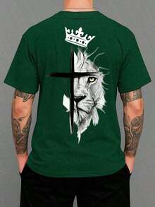 Camiseta Masculina Gola Redonda 100% Algodão Camisa Estampa Religiosa Camisa Descolada Varias Cores - Verde Militar - Visão 1