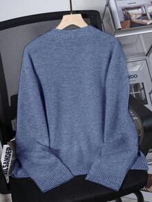 Áo len dệt kim cổ tròn màu xám kiểu dáng thường ngày dành cho nữ - Xanh denim - Xem 4