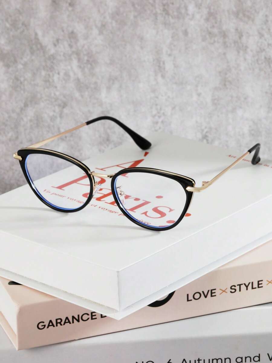 1pc Unisex Cat Eye Simple Clear Lens Glasses, Suitable For Computer Reading, Vacation Travel, Prescription Lenses Available