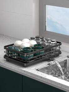 1 件装碗碟沥水架 - 节省空间的厨房收纳架，双层置物架，带餐具架和杯钩，紧凑型碗碟沥水架，适用于小型厨房，防锈设计，适合现代家居，厨房收纳整理两用。 - 彩色 - 查看 7