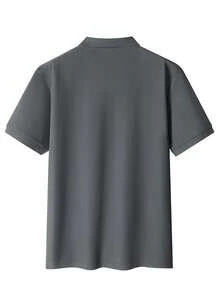 GRDR Camisa polo de manga corta de unicolor casual para hombres, versátil para el verano - Gris Oscuro - Ver 4