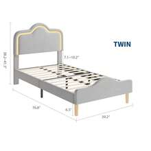Base de Cama Tapizada con LED, Cabecera y Pie de Cama Ajustables, Cama Plataforma Princesa de Terciopelo para Niñas y Adolescentes, Soporte de Listones de Madera, No Requiere Resorte de Caja, Montaje Fácil - Gris-Gemelo - Ver 2