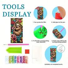 1个手工钻石画手机支架，树懒、大象、鹿、猫头鹰图案，个性化礼物，DIY工艺品，生日礼物，情人节礼物，母亲节礼物，可爱动物图案亚克力手机支架，7.08*3.17英寸通用手机支架 - 彩色 - 查看 9