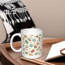1pc 11oz Double-Sided Candy Illustration Ceramic Coffee Mug - Colorful Novelty Design, Unique Birthday Holiday Gifts Women Men Him Her, Festive Drinkware, Playful Kitchenware, Vibrant Print Quality - White - View 6