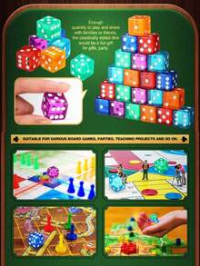 30pcs Casino Style Dice Set, Acrylic Semi-Transparent D6 Dice, Square Rounded Corners, Suitable For Casino, Dice Games, Tabletop Games, Board Games, Holiday Parties, Birthday Game Props - Multicolor - View 5