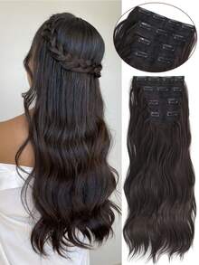 22 Inch 4pcs Black & Brown Clip-In Curly Hair Extensions, Suitable For Women & Girls Daily Use And Party - Multicolor - View 8