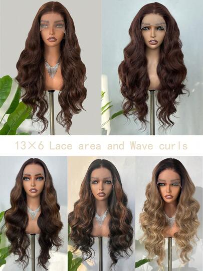 13x6 Lace Front Wig, 28 Inches Long, Fluffy Wavy Curly, Synthetic Fiber Lace Wig, Suitable For Women's Daily Wear And Parties, Heat Resistant Fiber Material.