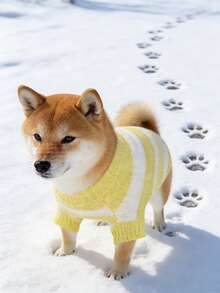 Autumn/Winter High Collar Striped Knitted Pet Sweater, Warm Two-Leg Clothing For Cats And Small/Medium Dogs, Casual Pullover - Yellow - View 6