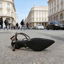 Women's Niche French Style Autumn/Winter New Elegant High Heel Shoes, Pointed Toe Comfortable Strap Buckle Low Vamp High Heels, Black - Black - View 4