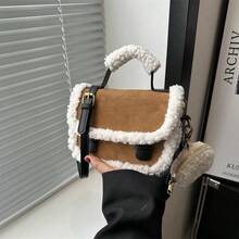 Plush Handbag Shoulder Crossbody Satchel Bag - Brown - View 3