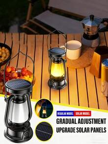 1pc Multi-Functional Retro Solar Portable Camping Lamp: Adjustable Dimming + All-Night Power Supply, Outdoor Waterproof And Shock-Resistant, Suitable For Portable Decorative Ambient Lighting For Camping Meals / Night Fishing / Emergency Lighting
