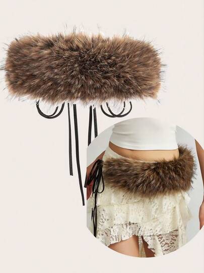 Versatile Boho Furry Brown Warm Waist Belt, Y2K Vintage Faux Fur Waist Sash Sexy Accessory For Women, Can Be Worn Around Neck, Waist Or Diagonally, Suitable For Coats, Jeans, Dresses, Daily Wear, Parties, Halloween, Christmas, Great Gift Idea