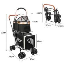 2-in-1-Klappbarer Kinderwagen für kleine Hunde und Katzen mit einer Tragkraft von 20 kg, mit abnehmbarem Netzfenster, 360°-Drehrollen und Aufbewahrungskorb - Schwarz - Übersicht 8