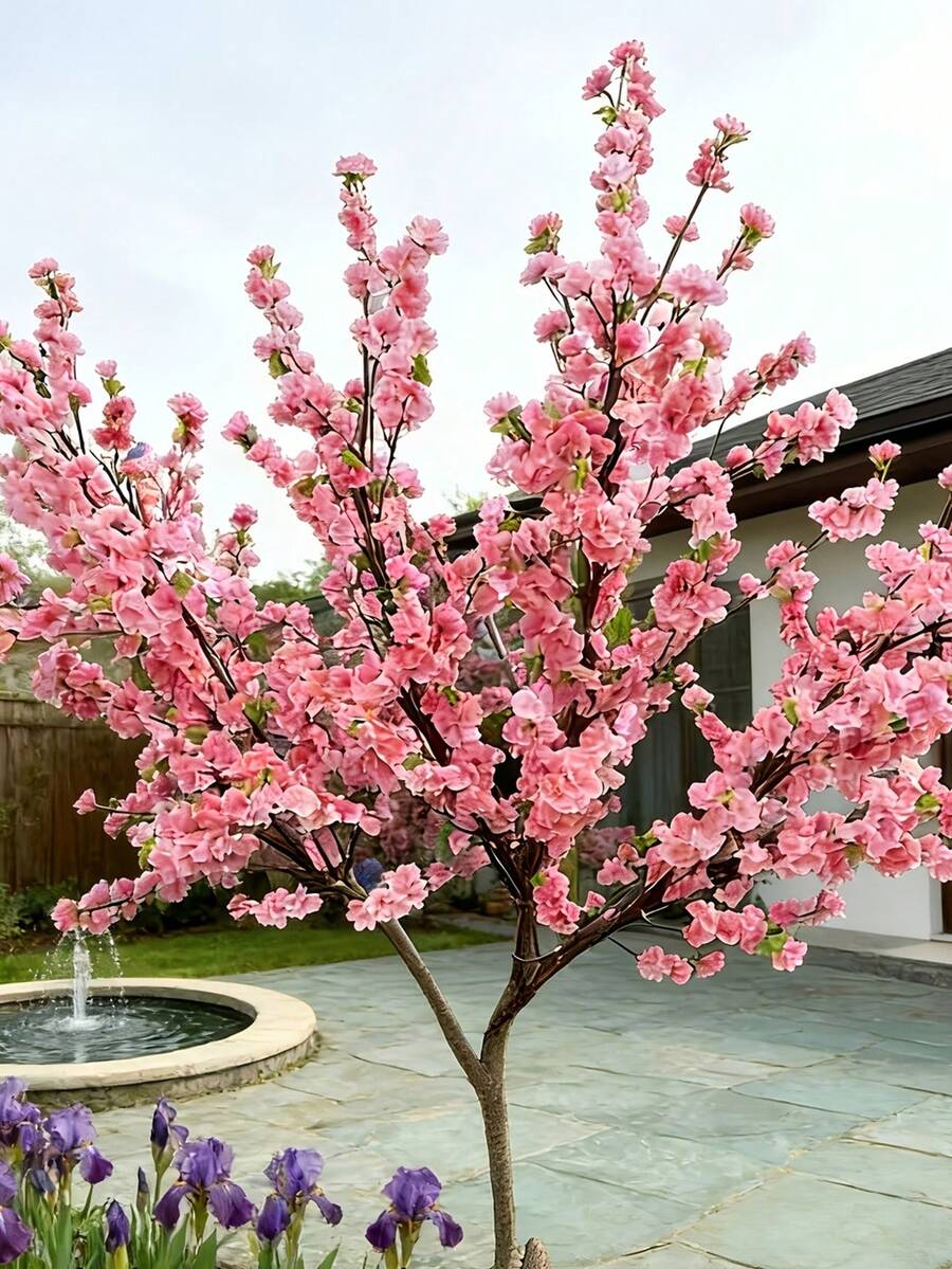 10/5/1件人造櫻花絲綢桃花，春季裝飾DIY花藝，適合花園、居家桌面中心裝飾、派對婚禮裝飾、庭院櫻花枝、仿真植物，適用於戶外室內房間、浴室、辦公室、露台、庭院、牆面、陽台花瓶裝飾