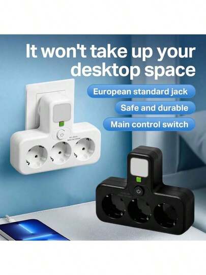 Presa di corrente multifunzione con spina EU, presa a muro multi-porta con interruttore indipendente e luce notturna, adatta per casa, ufficio, viaggio, computer, disponibile nei colori nero e bianco